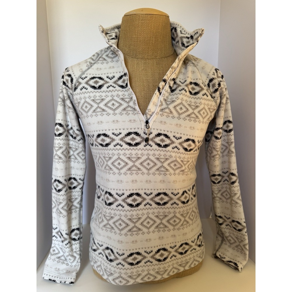 Eddie Bauer Jacket Womens Medium Gray Fair Isle Nordic 1/4 Zip Winter Fleece